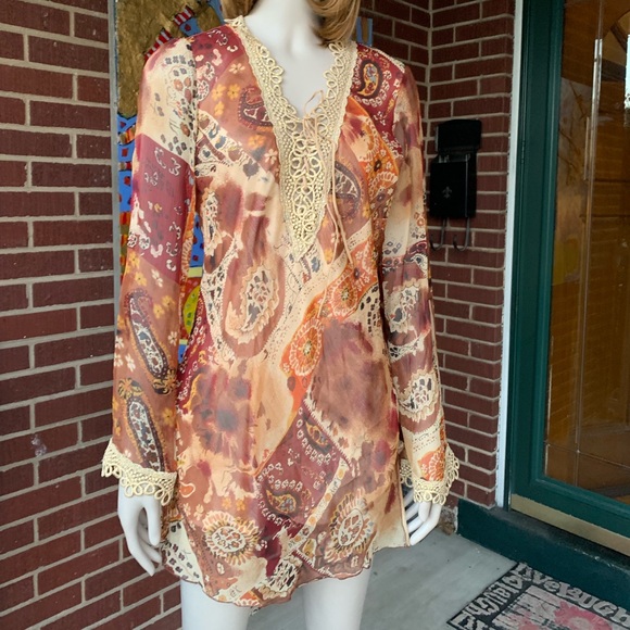 Caché Silk Boho Style Top - Picture 2 of 8